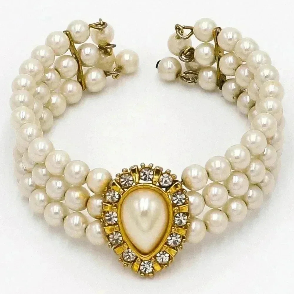 80s Victorian‎ Faux Pearl Stacked Bracelet Wedding Bridal Cottagecore Jewelry